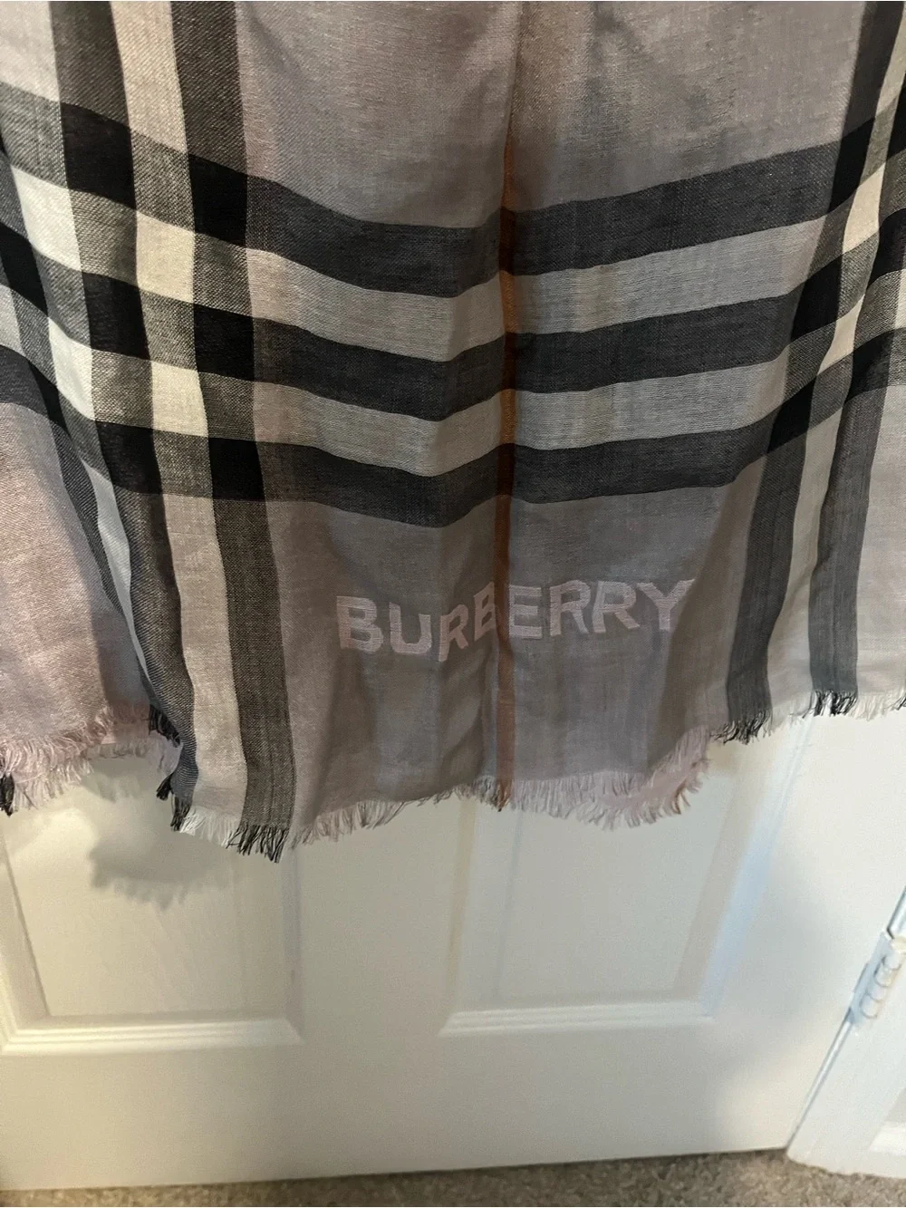 Authentic Burberry Light Pink and Black Check Draped Scarf